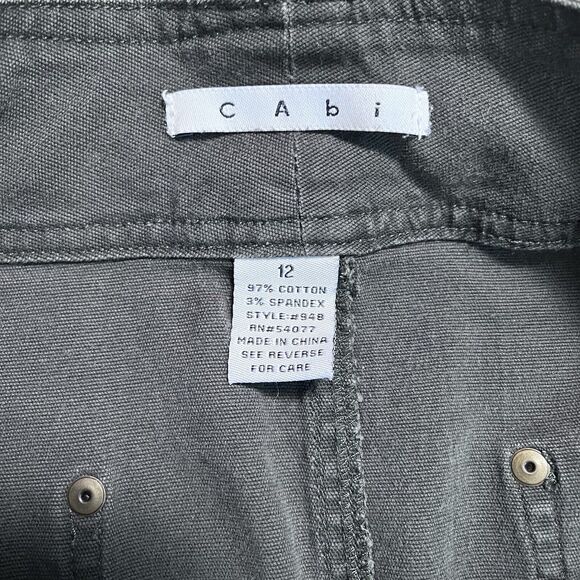 CAbi Twill Olive Green Mini Short Skirt Pockets Cotton Stretch Size 12 # 948 - Picture 8 of 11